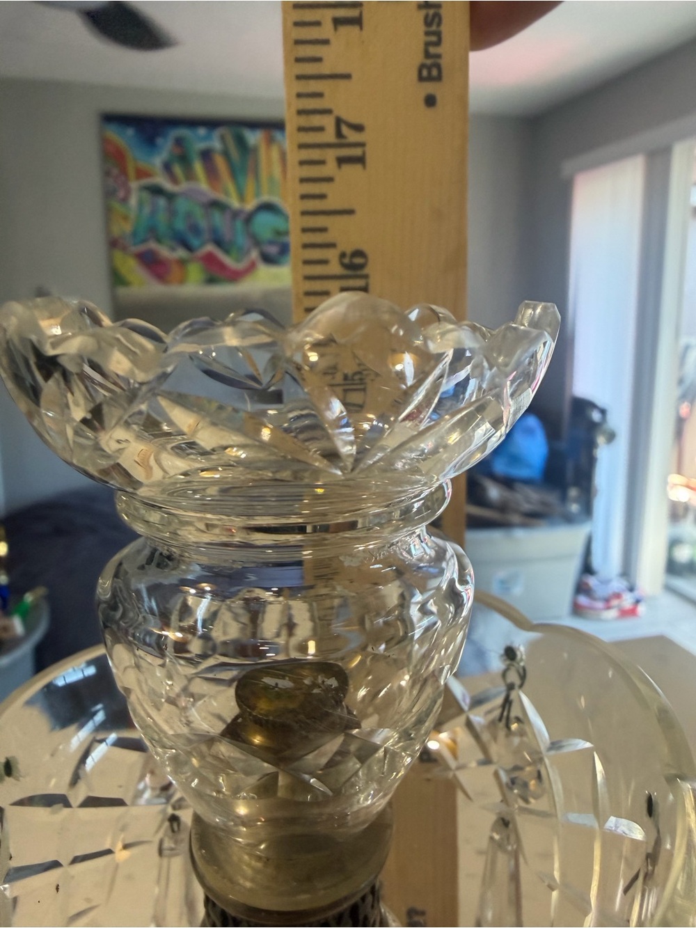 Vintage Pair GIM Cranberry Glass Hurricane Candle Lamps Crystal Prisms Boudoir - Picture 9 of 16